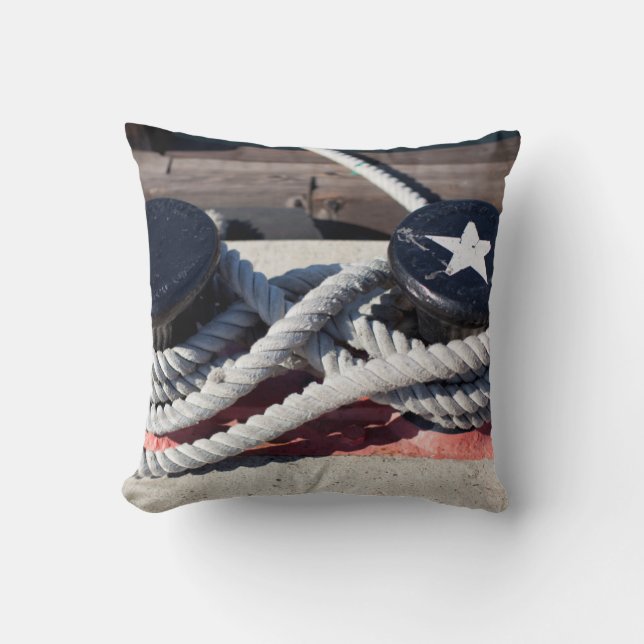 Rope Tied To Two Bollards Throw Pillow (Front)