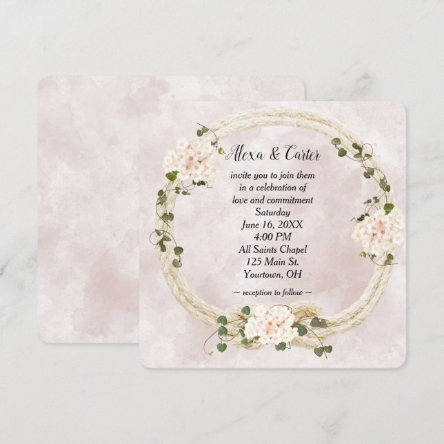 Rope Wreath and Hydrangea Bouquets Invitation (Front/Back)