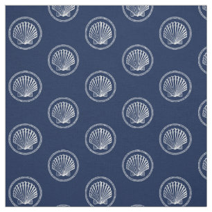 Roped Seashell Nautical Navy White Pattern Fabric