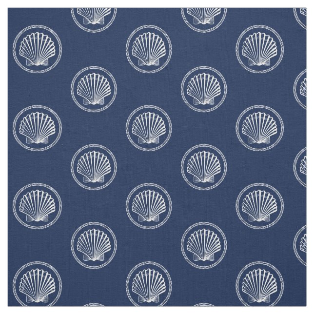 Roped Seashell Nautical Navy | White Pattern Fabric (Swatch)
