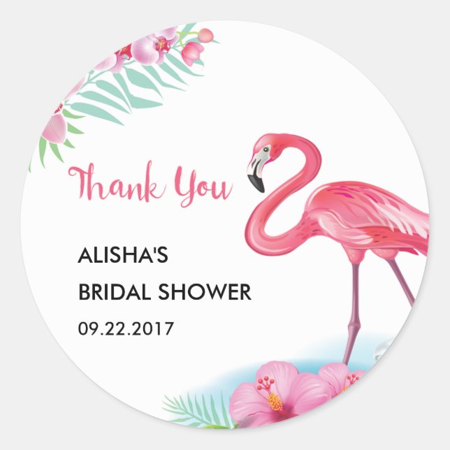 ropical Flamingo Luau Bridal Shower Sticker (Front)