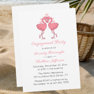 ropical Pink Flamingo Hawaiian Engagement Party Invitation