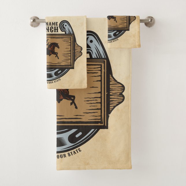 Roping Cowboy ADD NAME Western Family Horse Ranch Bath Towel Set (Insitu)