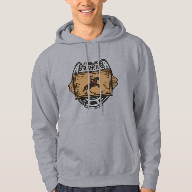 Roping Cowboy ADD NAME Western Family Horse Ranch Hoodie (Front)