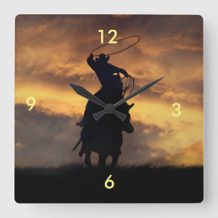 Roping Cowboy and Steer Clock