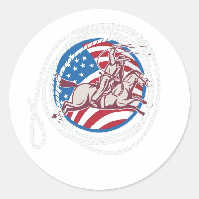Roping Cowboy Classic Round Sticker (Front)