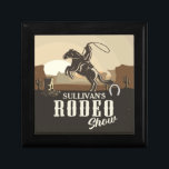 Roping Roundup Western Rodeo Show Personalized Gift Box<br><div class="desc">Lasso Roping Roundup ADD NAME Western Rodeo Show - Cowboy and Cowgirl Roper Competition. Desert Plateau sunset featuring Cactus,  Horse and Rider,  Boots and Horseshoe. Customize withy our Name or Custom Text!</div>