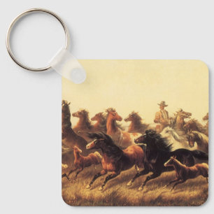 Roping Wild Horses by James Walker Keychain