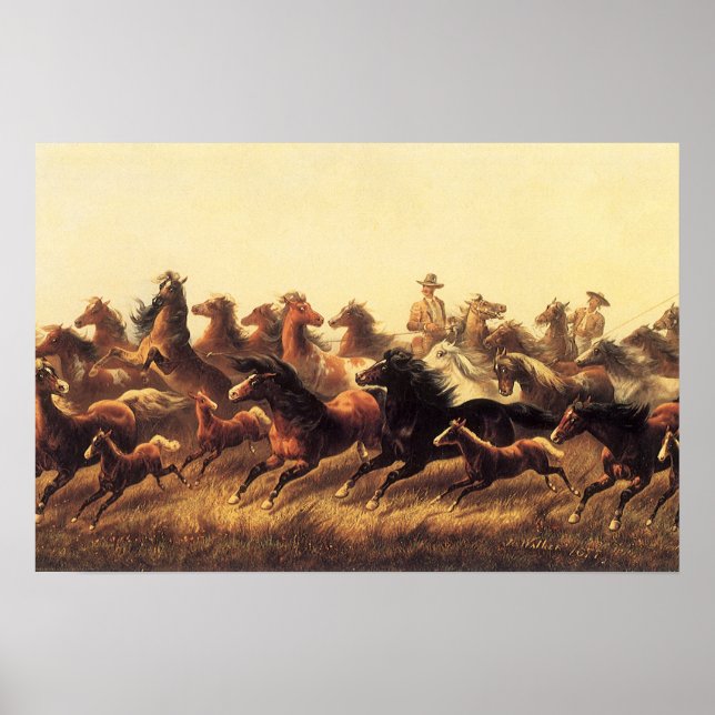 Roping Wild Horses by James Walker Poster (Front)
