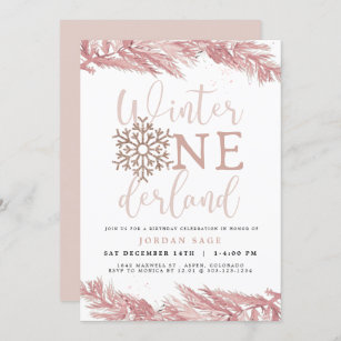 RORY Blush Winter OnderLand Pine 1st Birthday Invitation