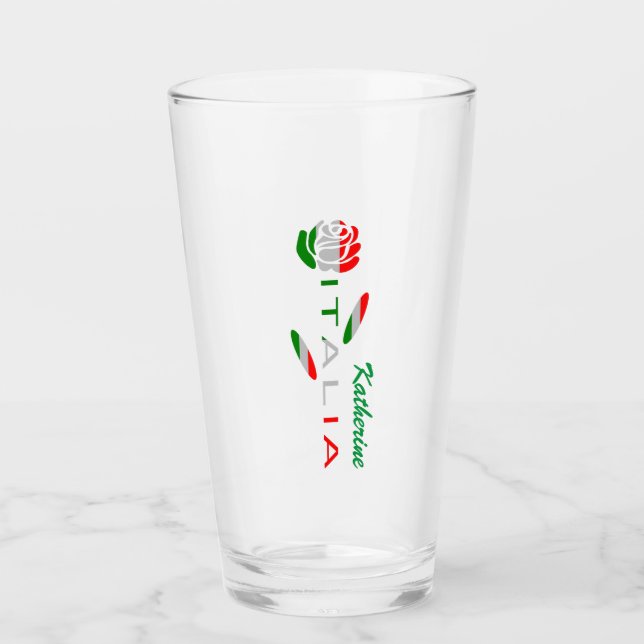 Rosa Bandiera Italiana con Italia Personalized Glass (Front)