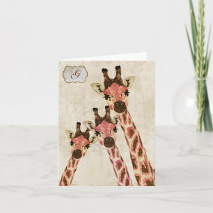 Rosa & Copper Giraffes White Monogram Notecard