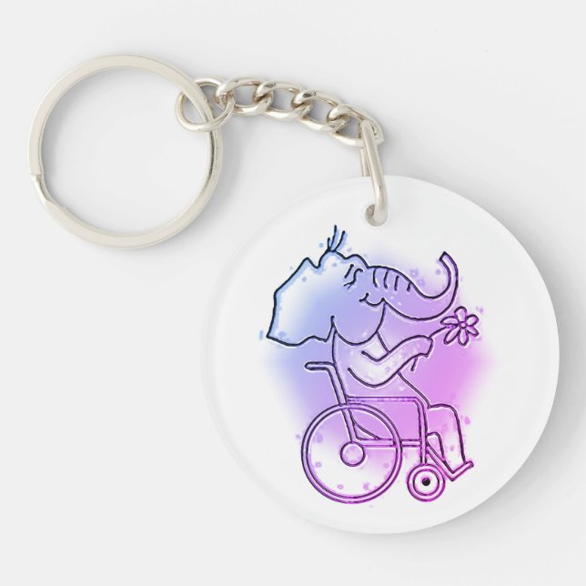 Rosa Elefant in a wheelchair Keychain (Front)
