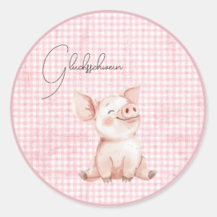 rosa Glücksschwein Classic Round Sticker