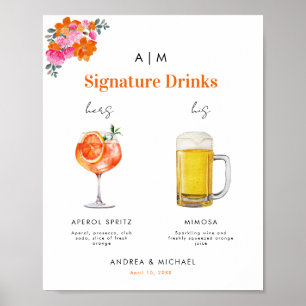 Rosa Orangefarbene Signatur Drink Cocktail Hochze Poster