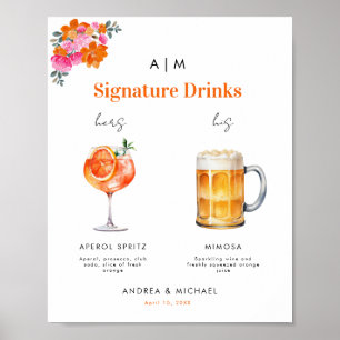 Rosa Orangefarbene Signatur Drink Cocktail Hochze Poster