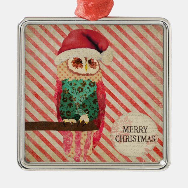 Rosa Owl Candy Cane Christmas  Ornament (Front)