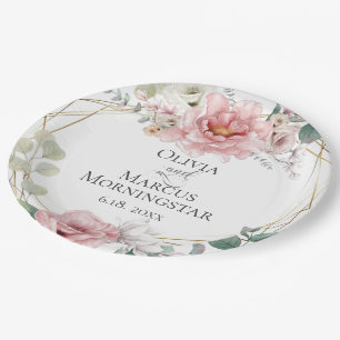 Rosa Pink Floral Summer Wedding Paper Plate