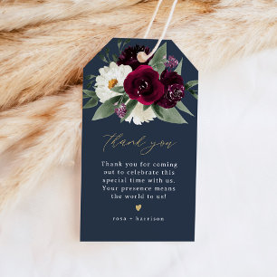 ROSA Rich Navy and Burgundy Floral Thank You Favou Gift Tags