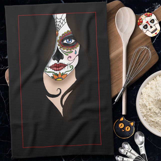 Rosa Sugar Skull Portrait Kitchen Towel (Creator Uploaded)