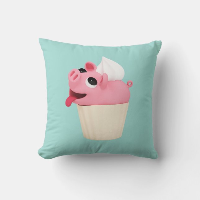 Rosa the Pig cup cake Throw Pillow (Front)