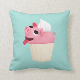 Rosa the Pig cup cake Throw Pillow