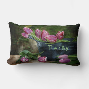 Rosa Tulpen mit Namen Lumbar Pillow