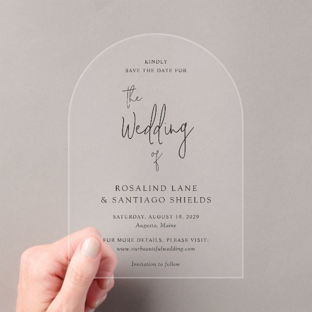 Rosalind Modern Elegant Wedding Save the Date Acrylic Invitations (Insitu (Handheld))