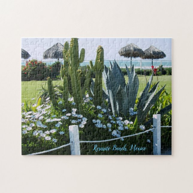 Rosarito Beach Mexico, Cactus Tiki N Ocean Jigsaw Puzzle (Horizontal)