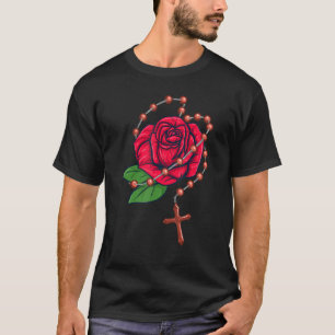 Rosary Beads & Rose Catholic Pray The Rosary T-Shirt