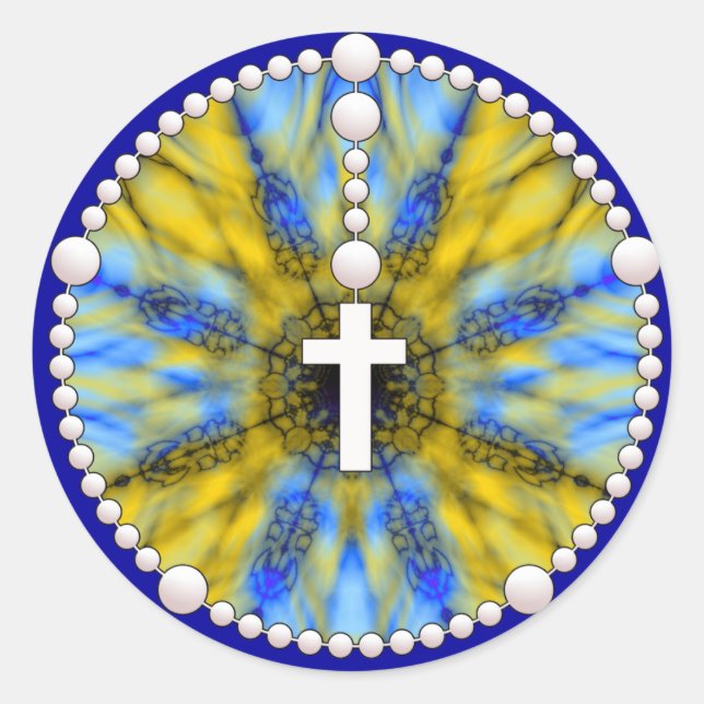 Rosary Dream Catcher Yellow & Blue Classic Round Sticker (Front)
