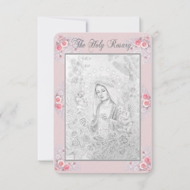 Rosary Prayer Card with my Original Drawing  (Front)