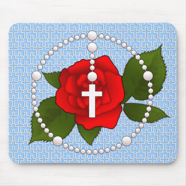Rosary with Cross Pattern Mouse Pad (Front)