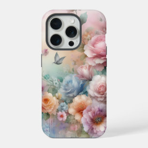 Rosas Vintage color pastel con mariposa iPhone 15 Pro Case