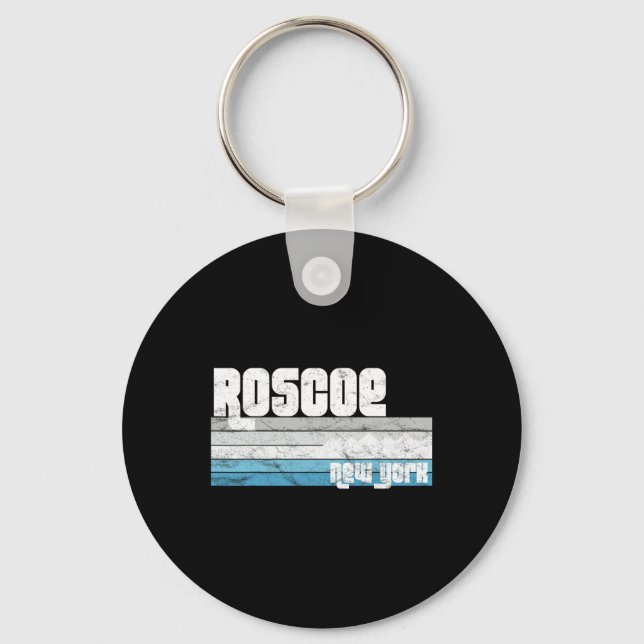 Roscoe New York Ny Retro Vacation Skiing Hiking Sn Keychain (Front)