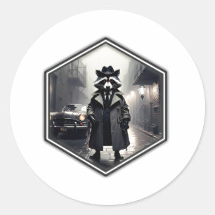 Roscoe Raccoon Private Detective Classic Round Sticker