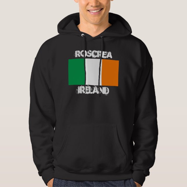 Roscrea, Ireland with Irish flag Hoodie (Front)
