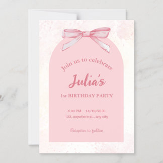 Rose 1er anniversaire Invitation de fête fille
