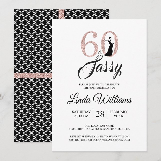 Rose 60 et Sassy | Invitation à la fête du 60e ann (Devant / Derrière)