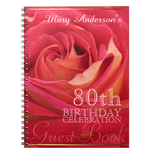 Rose 80th Birthday Celebration Custom Guest Book (Front)