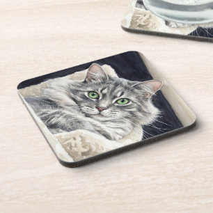 Rose a Cat with Striking Green Eyes Coaster