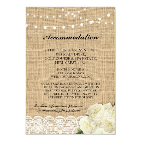Rose Accommodation Burlap Lights Wedding Cards