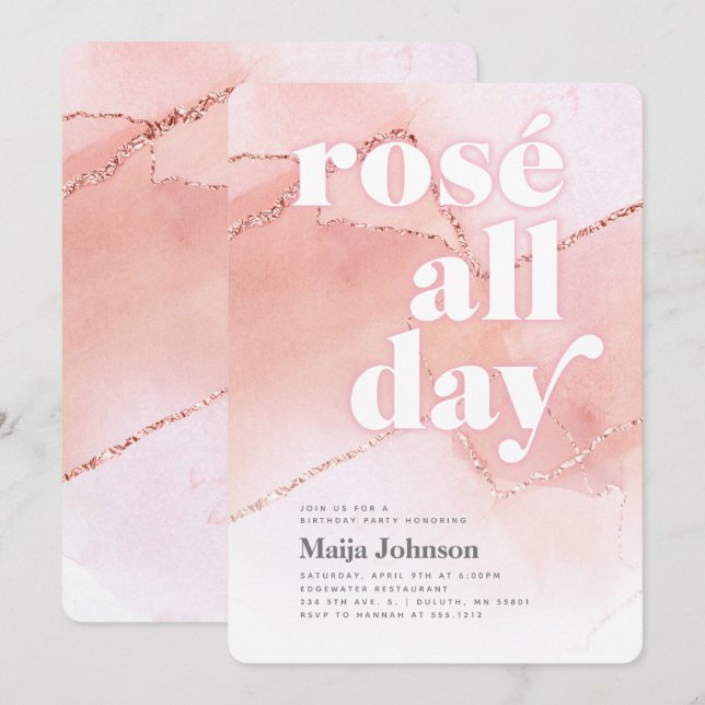 Rosé All Day 21st Birthday Invitation (Front/Back)