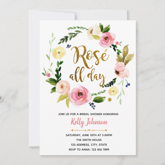 Rose all day bridal shower invitation (Front)
