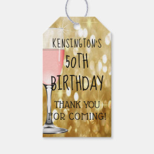 Rosé All Day Gold Sparkle Birthday Party Gift Tags