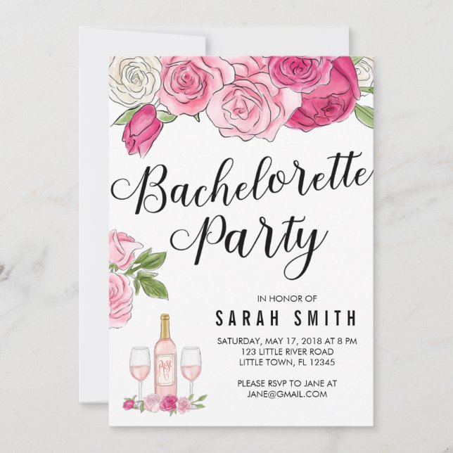 Rose All Day Pink Bachelorette Party Invitation (Front)