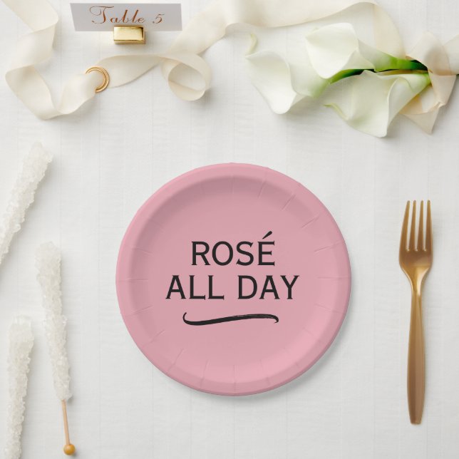 Rosé All Day pink paper plates for classy party (Wedding)