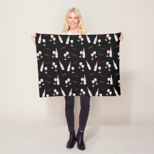 Rosé All Day, Wine bottle & Glasses Monogram Black Fleece Blanket