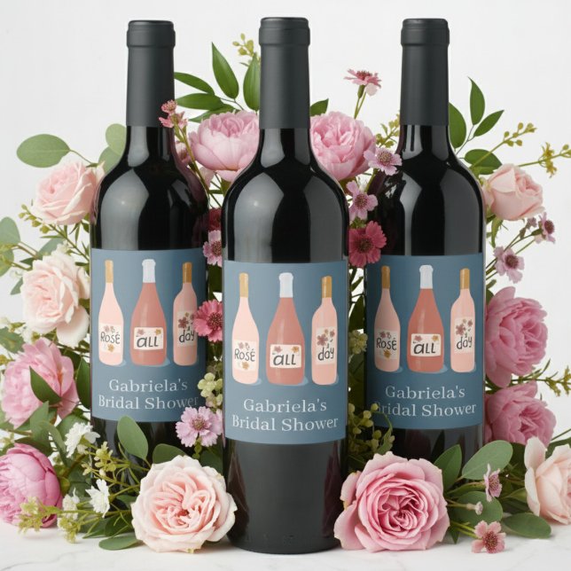 Rosé All Day Wine Lovers Cute CUSTOM  Label (Rosé All Day Wine Lovers Cute Hand-drawn CUSTOM Bridal Shower Party Wine Label Sticker
)