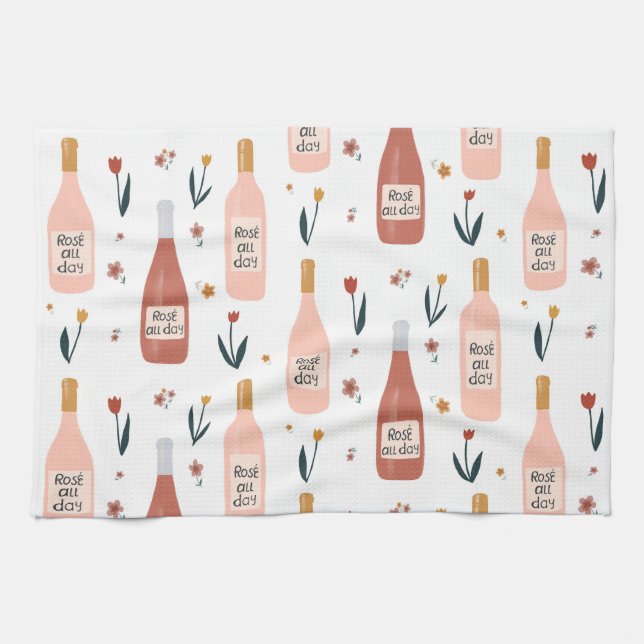 Rose ALL day wine lovers pattern Kitchen Towel (Horizontal)